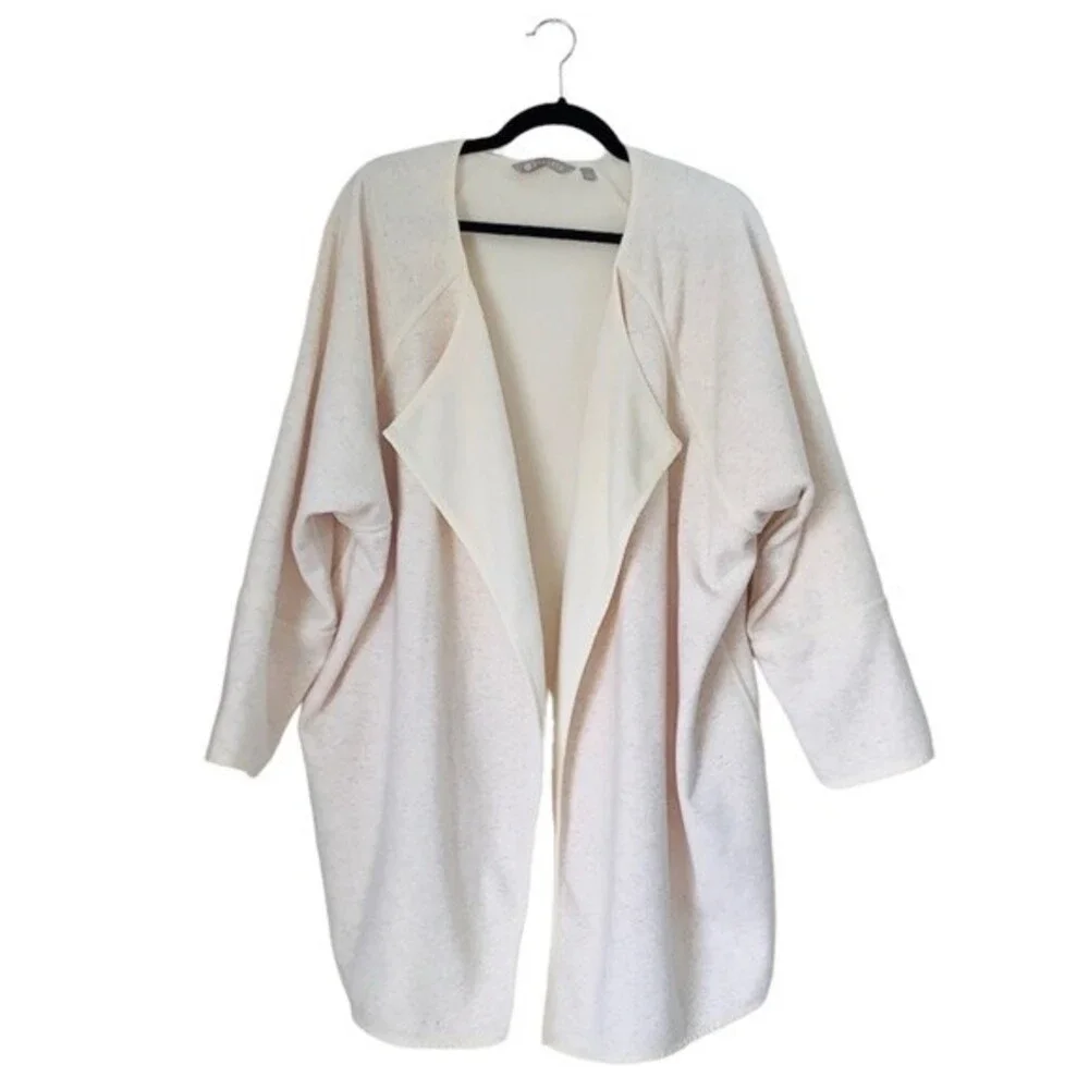 Athleta Cardigan Sweater Cozy Karma Wrap L Cream Open Front Oversized Minimalist